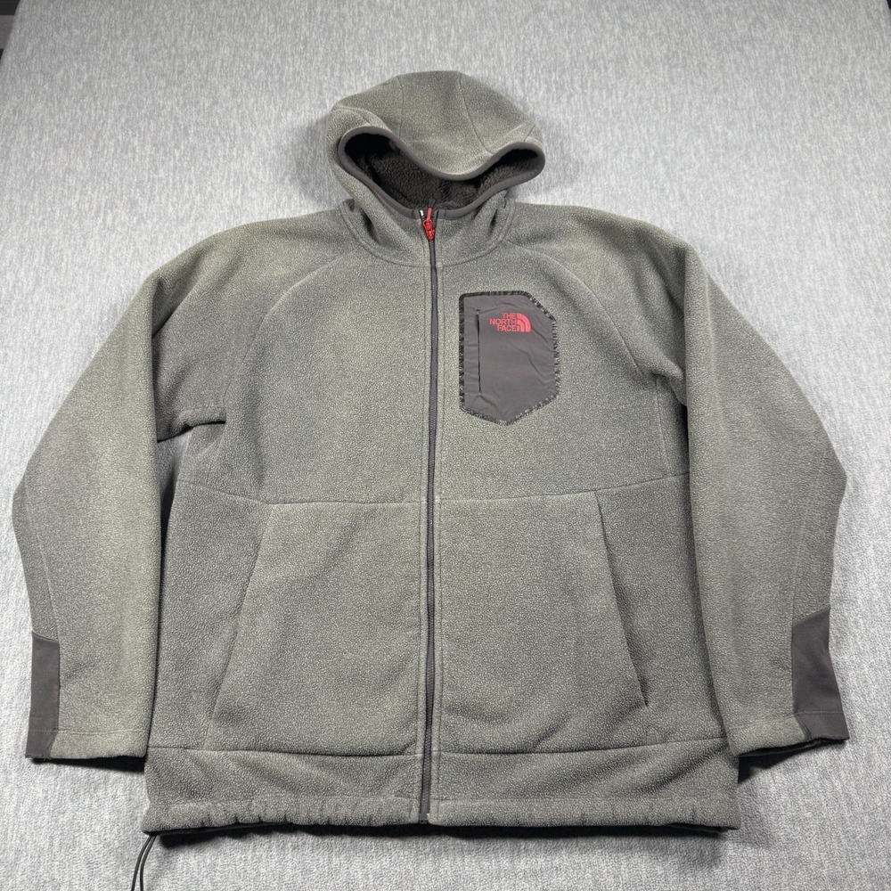 The North Face Fleece Sherpa Lined Jacket Mens L Gray Hooded‎ Full Zip Insulated